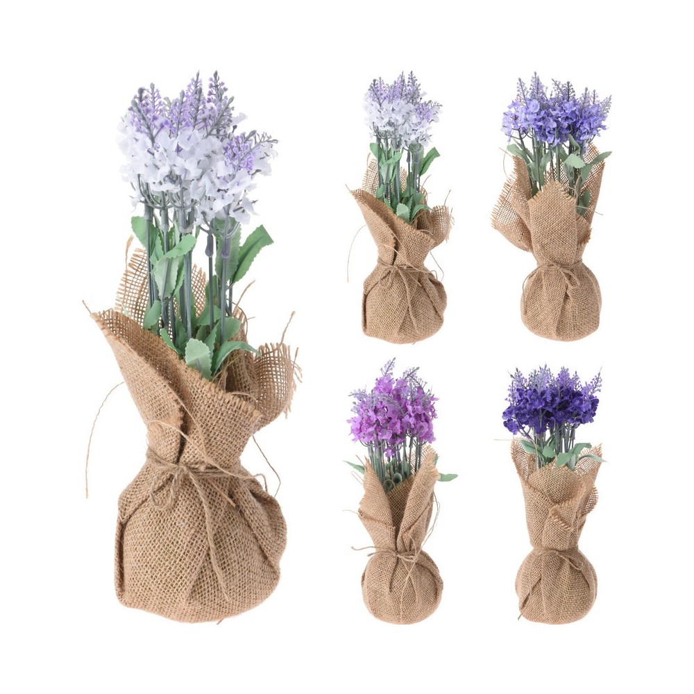 FLEURS ARTIFICIELLES DANS UN POT EN JUTE