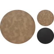 SET DE TABLE ROND 38 CM  EFFET CUIR BEIGE/NOIR