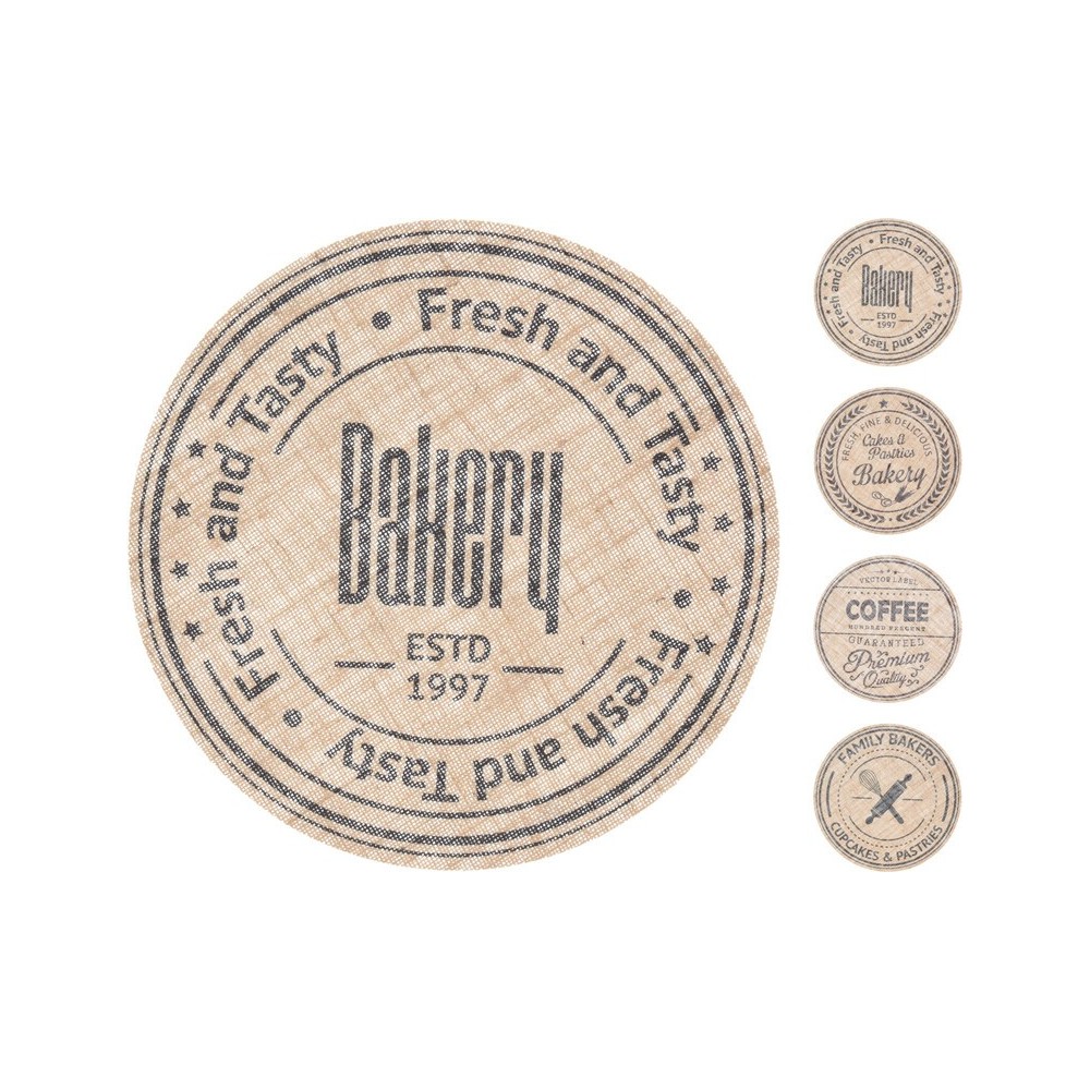 SET DE TABLE ROND EN JUTE 38CM MOTIF BOULANGERIE