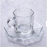 ENSEMBLE DE 6 TASSES ET  6 SOUCOUPES VERRE TRANSPARENT
