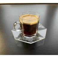 ENSEMBLE DE 6 TASSES ET  6 SOUCOUPES VERRE TRANSPARENT
