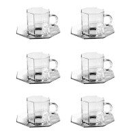 ENSEMBLE DE 6 TASSES ET  6 SOUCOUPES VERRE TRANSPARENT