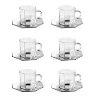ENSEMBLE DE 6 TASSES ET  6 SOUCOUPES VERRE TRANSPARENT