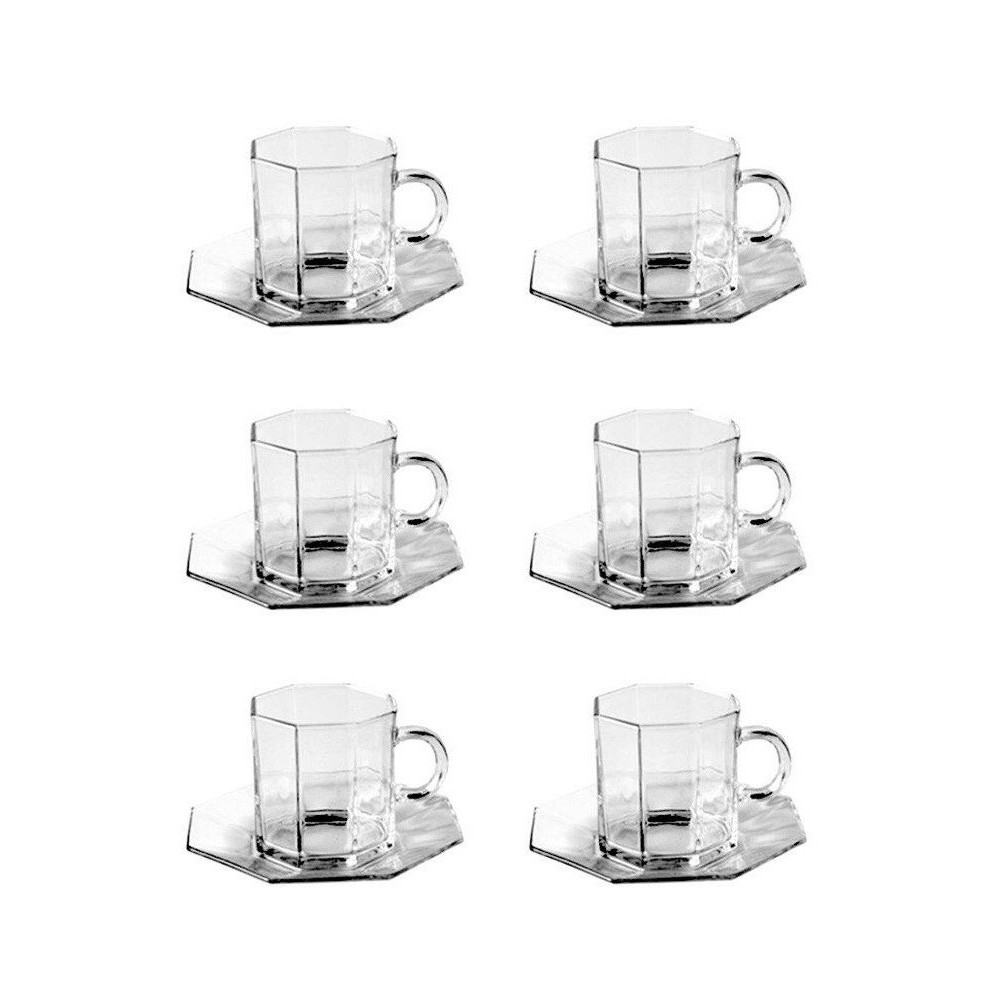 ENSEMBLE DE 6 TASSES ET 6 SOUCOUPES VERRE TRANSPARENT ENSEMBLE DE 6 TASSES ET 6 SOUCOUPES VERRE TRANSPARENT