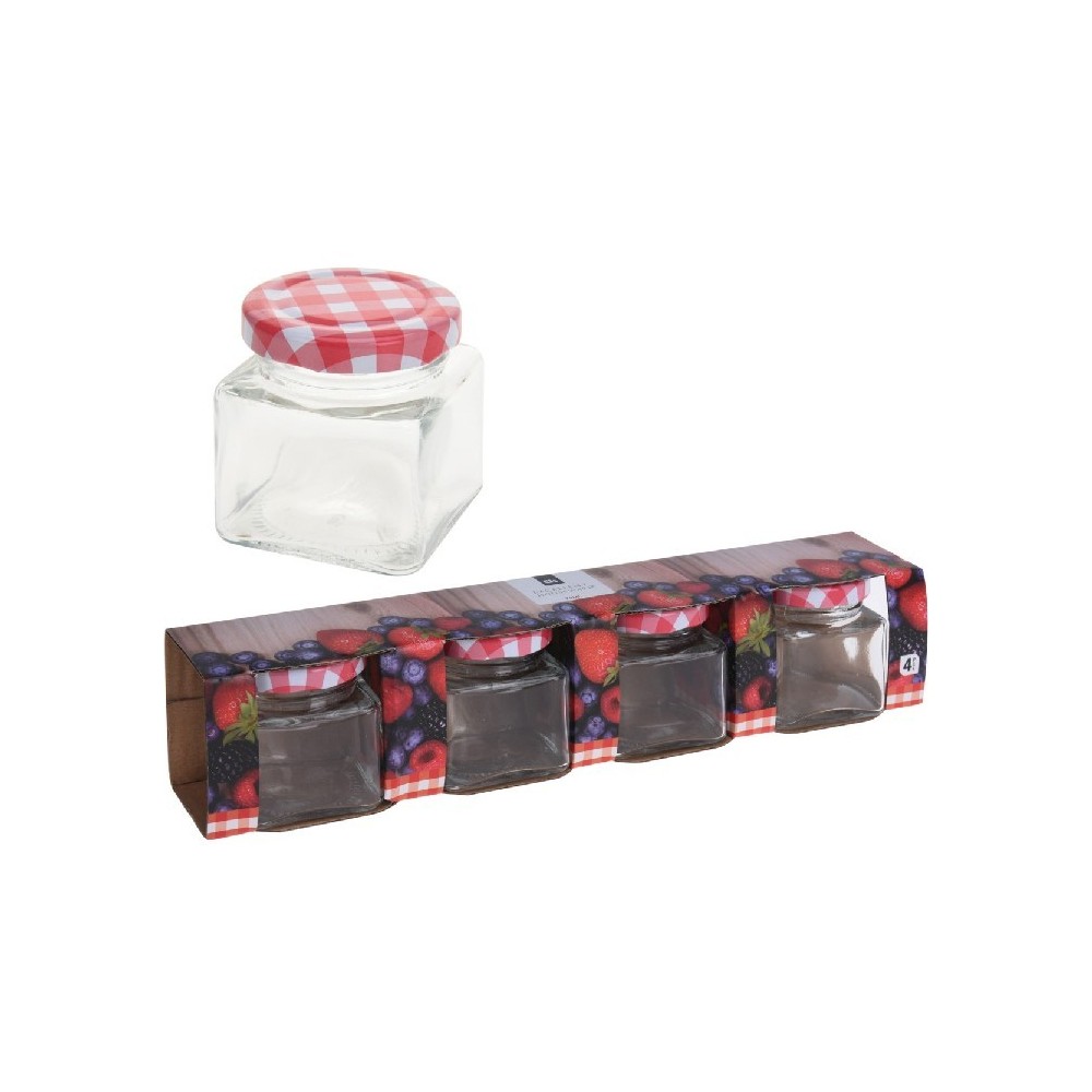 LOT DE 4 BOCAUX EN VERRE AVEC COUVERCLES