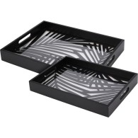 LOT DE 2 PLATEAUX CARRÉS, VERRE & BOIS, NOIR
