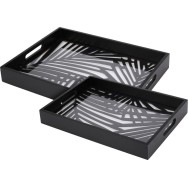 LOT DE 2 PLATEAUX CARRÉS, VERRE & BOIS, NOIR