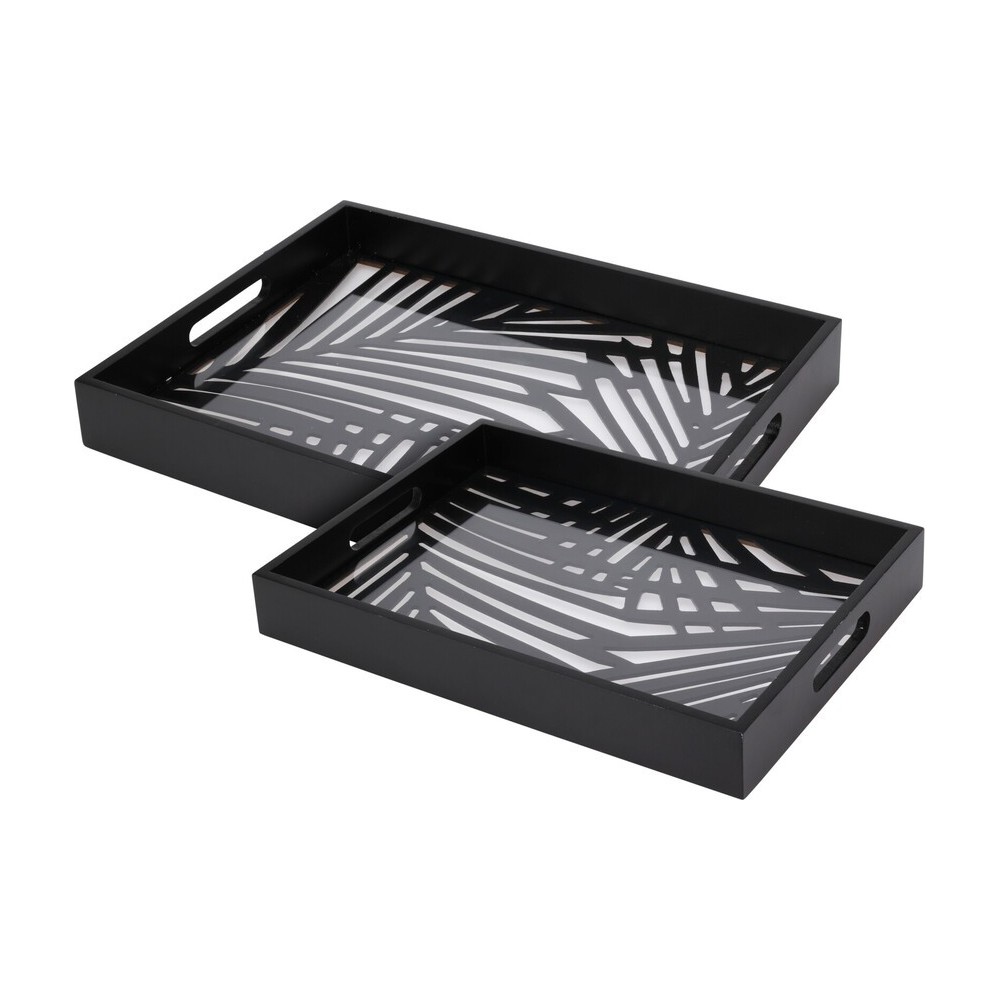 LOT DE 2 PLATEAUX CARRÉS, VERRE & BOIS, NOIR