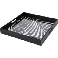 LOT DE 2 PLATEAUX CARRÉS, VERRE & BOIS, NOIR