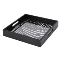 LOT DE 2 PLATEAUX CARRÉS, VERRE & BOIS, NOIR