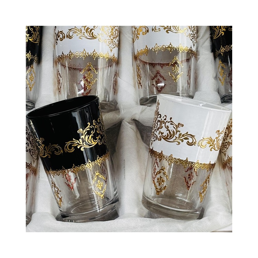 SET DE 12 VERRES À THÉ BLANC/NOIR
