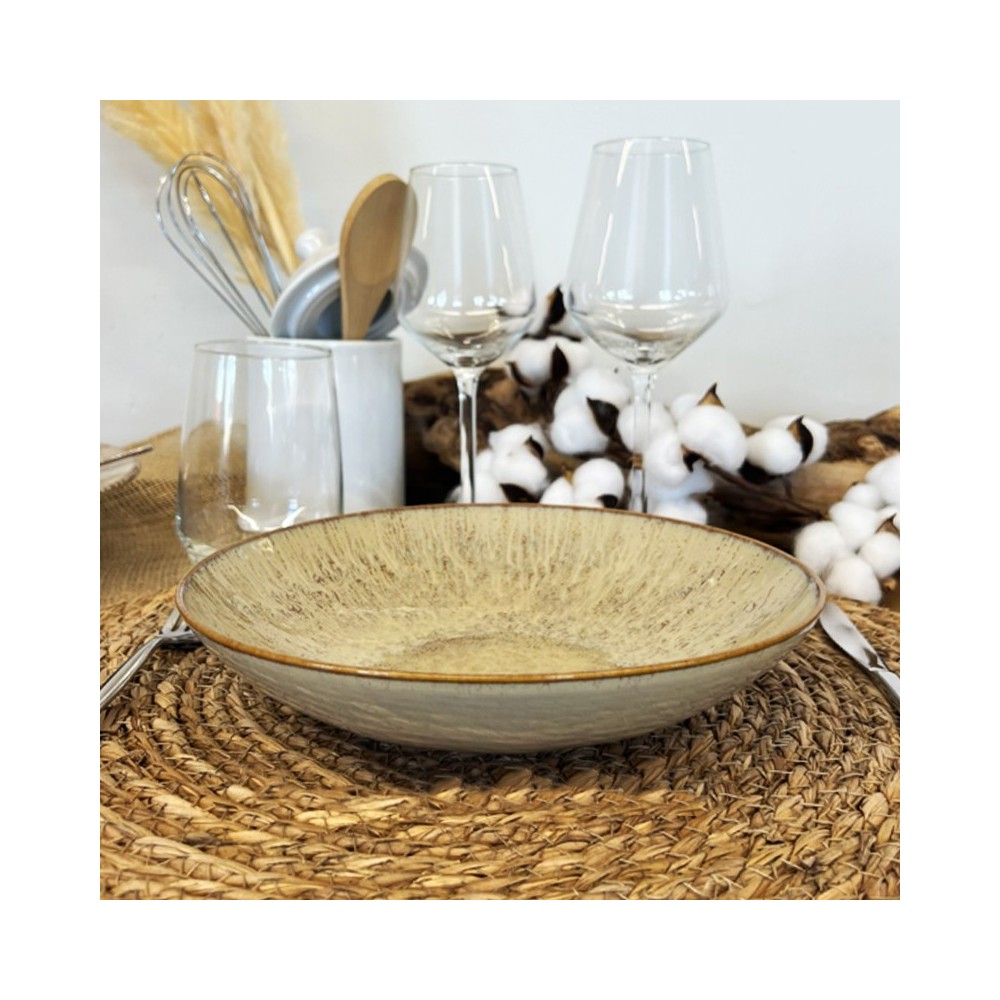 ASSIETTE CREUSE BEIGE EN GRÈS CÉRAMIQUE 22 CM