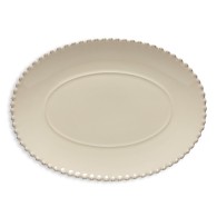 PLAT OVALE BEIGE À BORD PERLÉ EN GRÈS CÉRAMIQUE 34x25 CM
