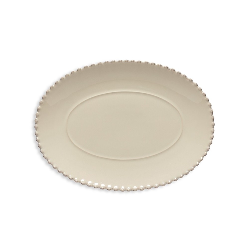 PLAT OVALE BEIGE À BORD PERLÉ EN GRÈS CÉRAMIQUE 34x25 CM
