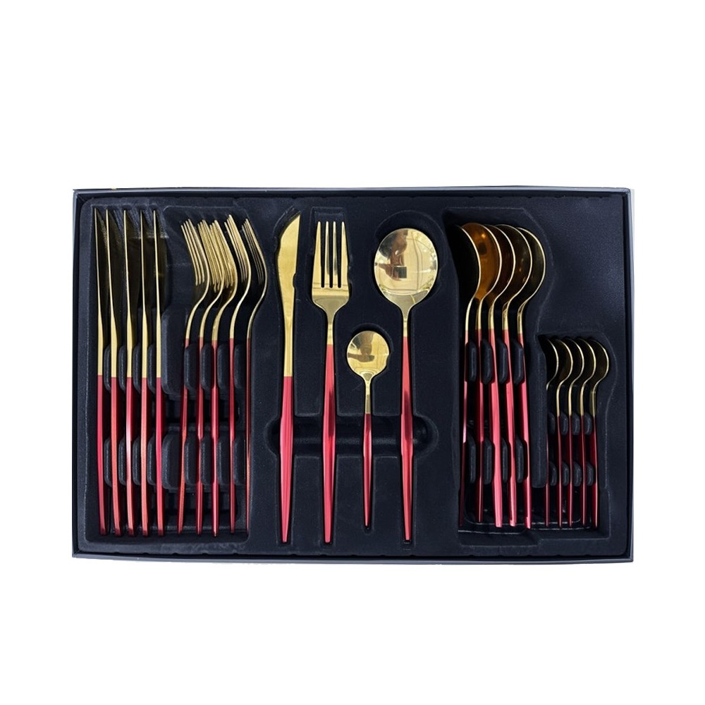 COFFRET DE COUVERTS 24 PCS STAINLESS STEEL DORÉ ET ROUGE