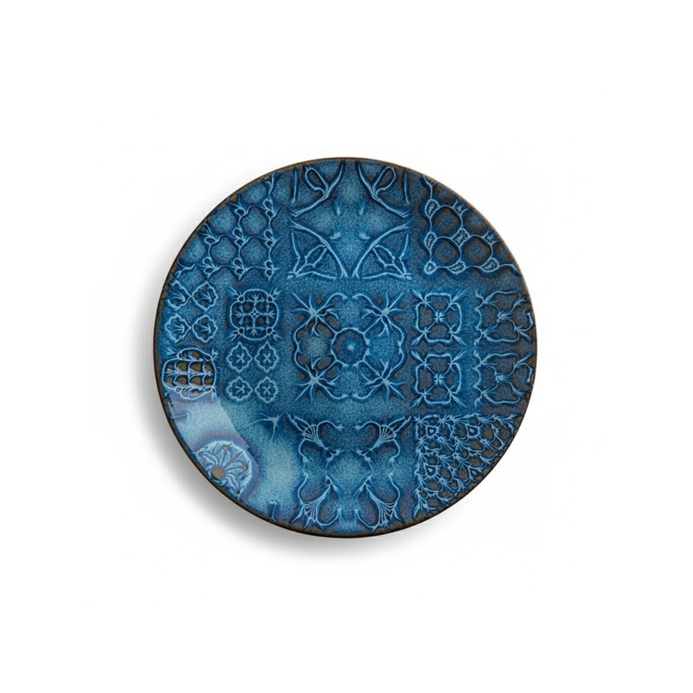 ASSIETTE À DESSERT BLEU MOTIF ANDALOU EN GRÈS CÉRAMIQUE 20 CM