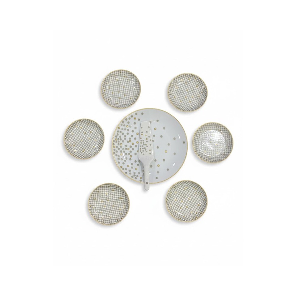 SERVICE À GÂTEAU BEIGE ROND COMPOSÉ DE 8 PIÈCES