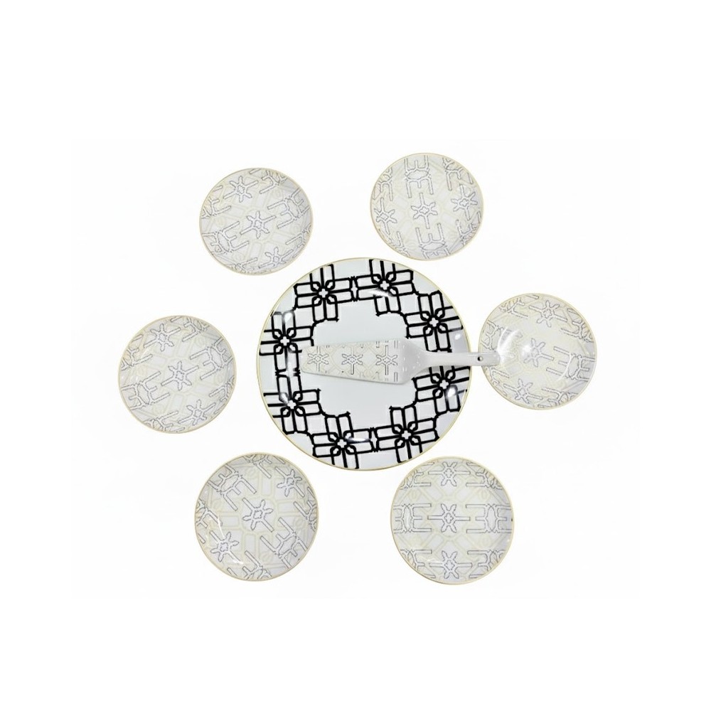 SERVICE À GATEAU NOIRE ROND COMPOSÉ DE 8 PIÈCES