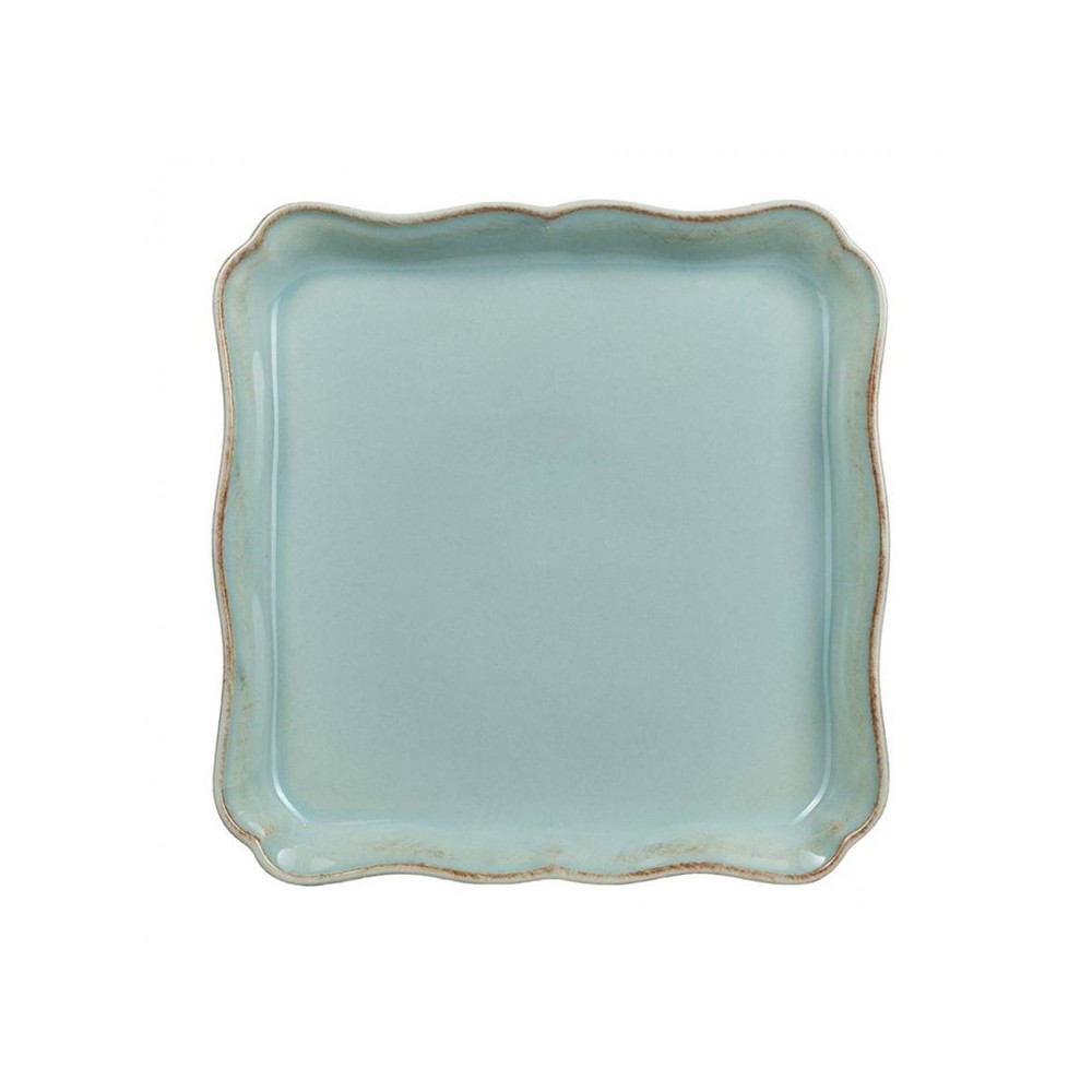 ASSIETTE PLATE CARRÉ BLEU VERT "Alentejo" EN GRÈS CÉRAMIQUE 21x21 CM