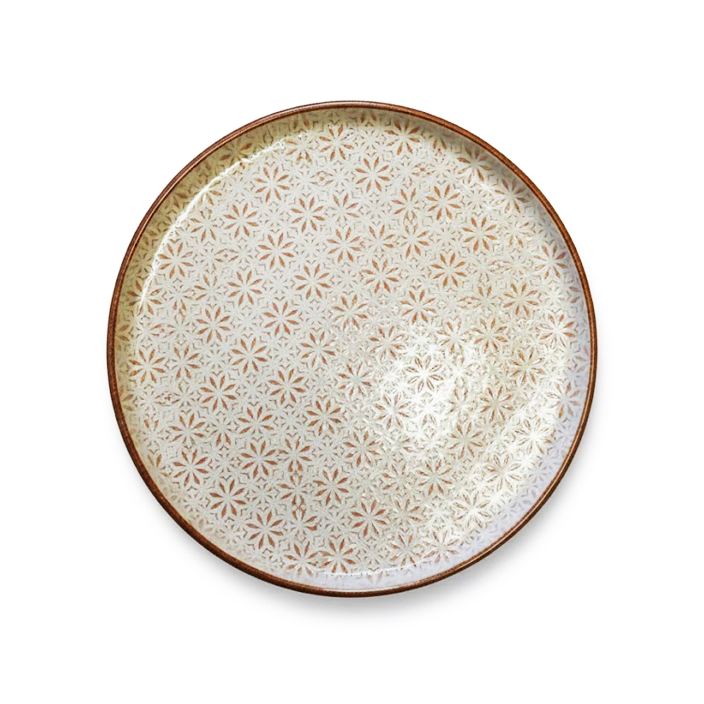 PLAT PIZZA BEIGE MOTIF FLORAL EN GRÈS CÉRAMIQUE 32 CM
