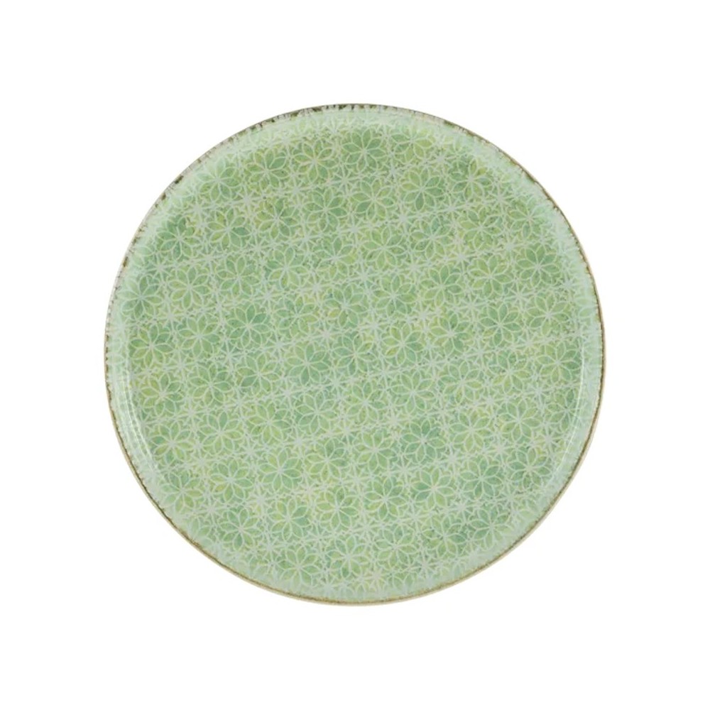 PLAT PIZZA VERT MENTHE MOTIF FLORAL EN GRÈS CÉRAMIQUE 32 CM