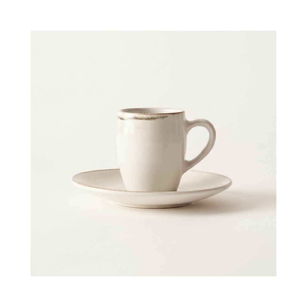 TASSE À CAFÉ 75 ML + SOUCOUPE EN GRÈS CÉRAMIQUE BLANCHE