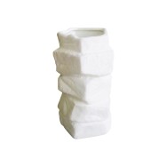 VASE DÉCORETIF BLANC EFFET PIERRE 25 CM