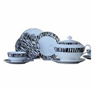 SERVICE SOUPIÈRE À TABLE MOTIFS ZEBRA DE 25 PIÈCES