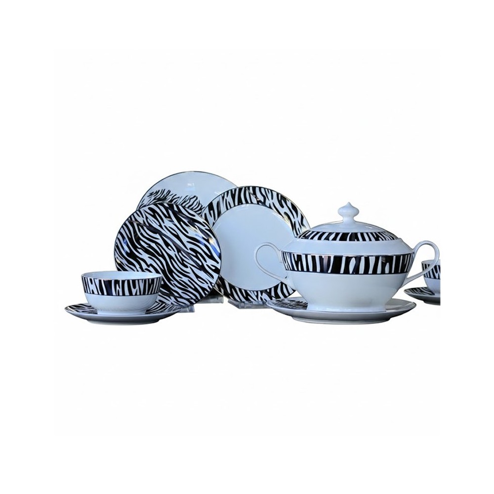 SERVICE SOUPIÈRE À TABLE MOTIFS ZEBRA DE 25 PIÈCES