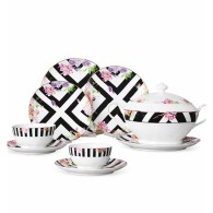 SERVICE SOUPIÈRE À TABLE MOTIFS FEUILLE DE 25 PIÈCES
